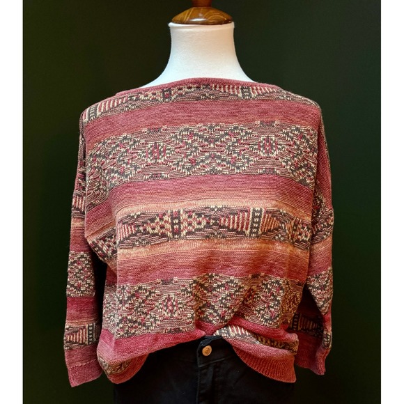 Vintage Chaps Geometric Print Red Sweater Women's XL - Picture 1 of 9